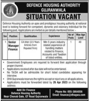Defence-Housing-Authority-DHA-Gujranwala-April-Jobs-2023
